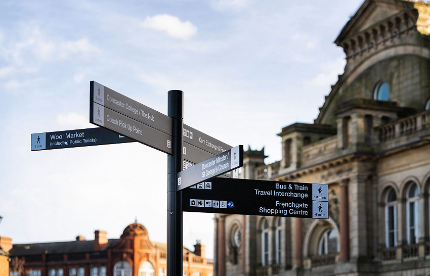 Wayfinding signs in Doncaster town centre