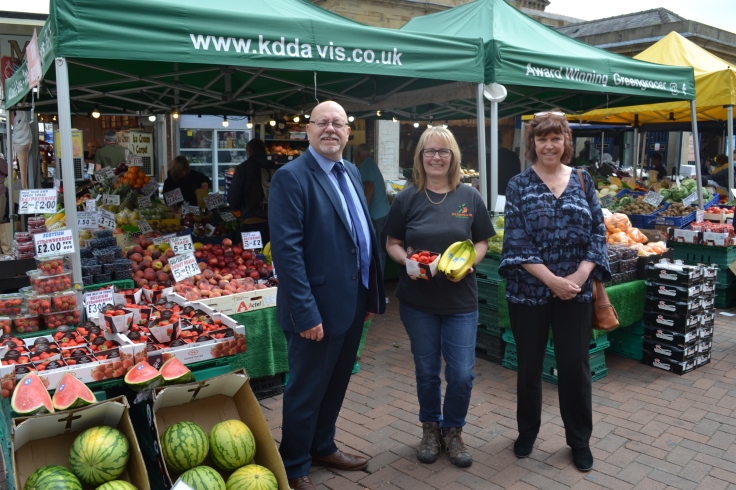 Cllr Glyn Jones, Deputy Mayor and Cabinet Member for Housing and Business, Karen Davis from KD Davis & Sons and Claire Bibby from Shop Appy