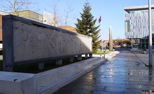 Historical cinema frieze displayed in Doncaster’s Civic and Cultural Quarter