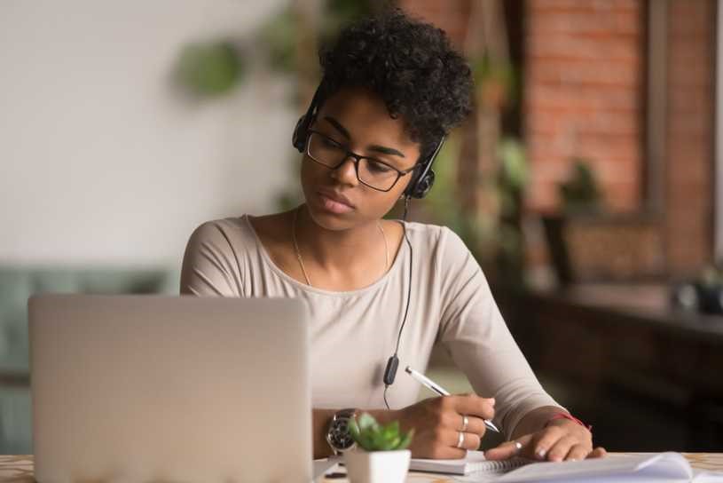 Woman working on laptop