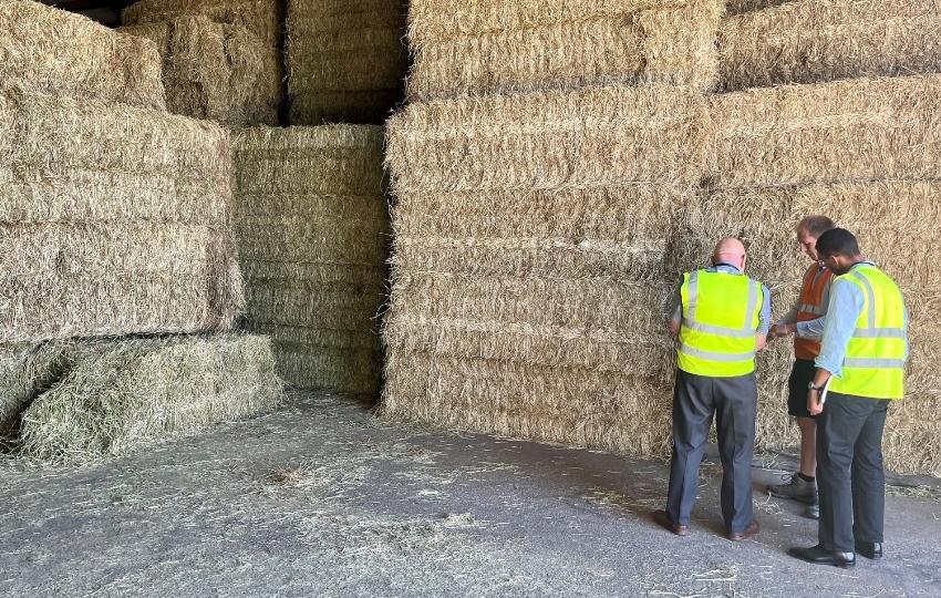 Councillor Jones viewing hay products